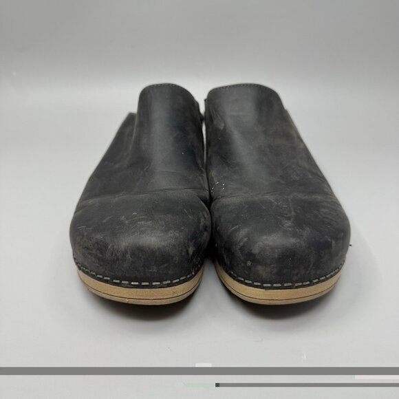 Dansko “Brenda” Black Burnished Mules Women’s Size EU 39 US 9 Clogs Wood Accent - Picture 5 of 9